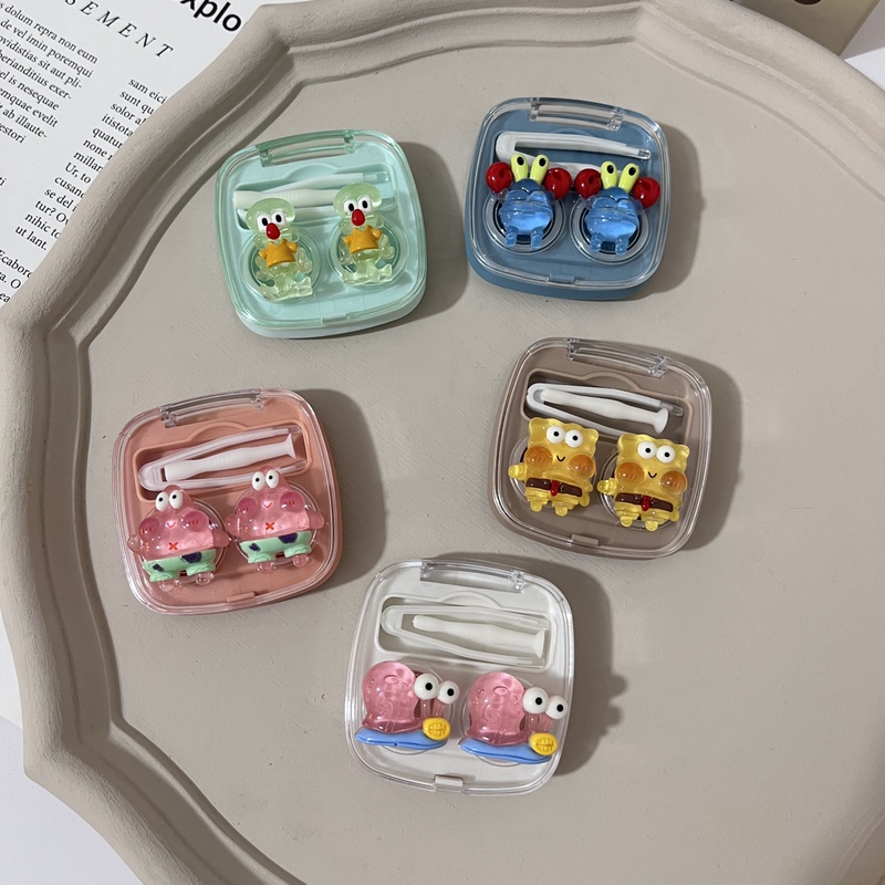 Spongebob Squarepants Cute Contact Lens Case Portable No-Twist Lid Contact Lens Storage Box Female Cartoon Care Companion Box