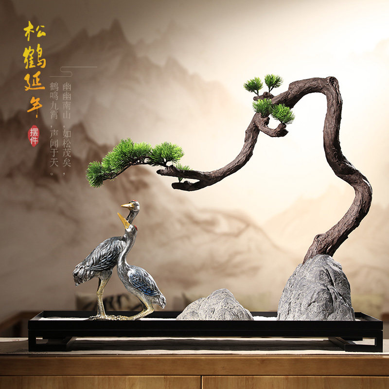 New Chinese Zen space creative ornaments home living room porch office desktop decoration pine crane Yennian craft gift decoration
