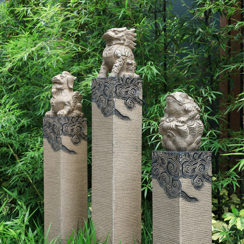 New Chinese style imitation stone hashing piles outdoor villa door courtyard garden layout decoration brave kylin ornaments