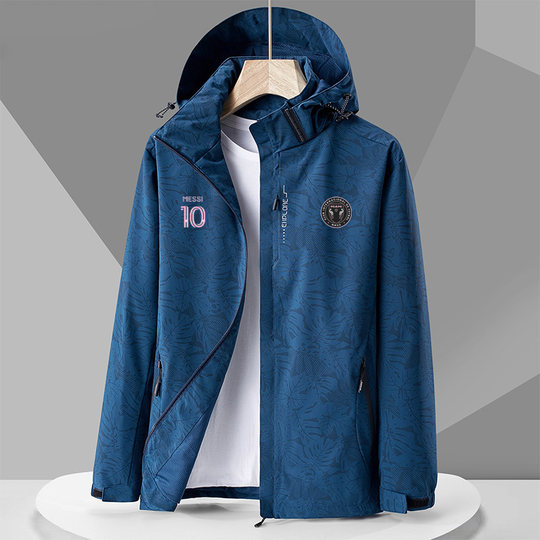 新品迈阿密国际队梅西足球迷彩冲锋衣男女秋季户外运动休闲外套男