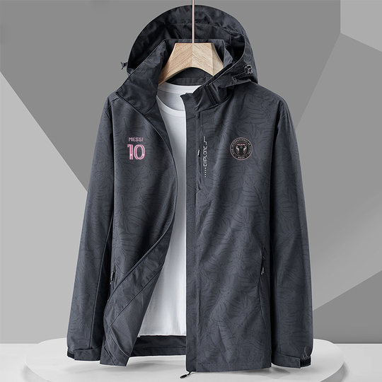 新品迈阿密国际队梅西足球迷彩冲锋衣男女秋季户外运动休闲外套男