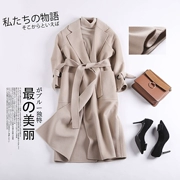 100% len đầy đủ hai mặt vành đai áo khoác nữ retro còng gió tie kích thước lớn áo khoác mùa đông cashmere trench coat