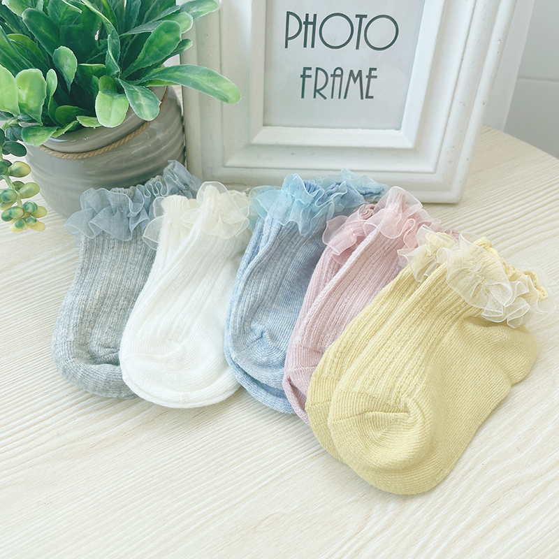 Baby girl spring and summer short-sleeved lace cotton socks 1-5 years old sweat-absorbing breathable girls kindergarten socks Korean socks 927