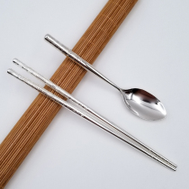 Bright face Baifu 999 silver chopsticks silver spoon cover set non-slip round silver chopsticks Home foot silver tableware edible silver spoon