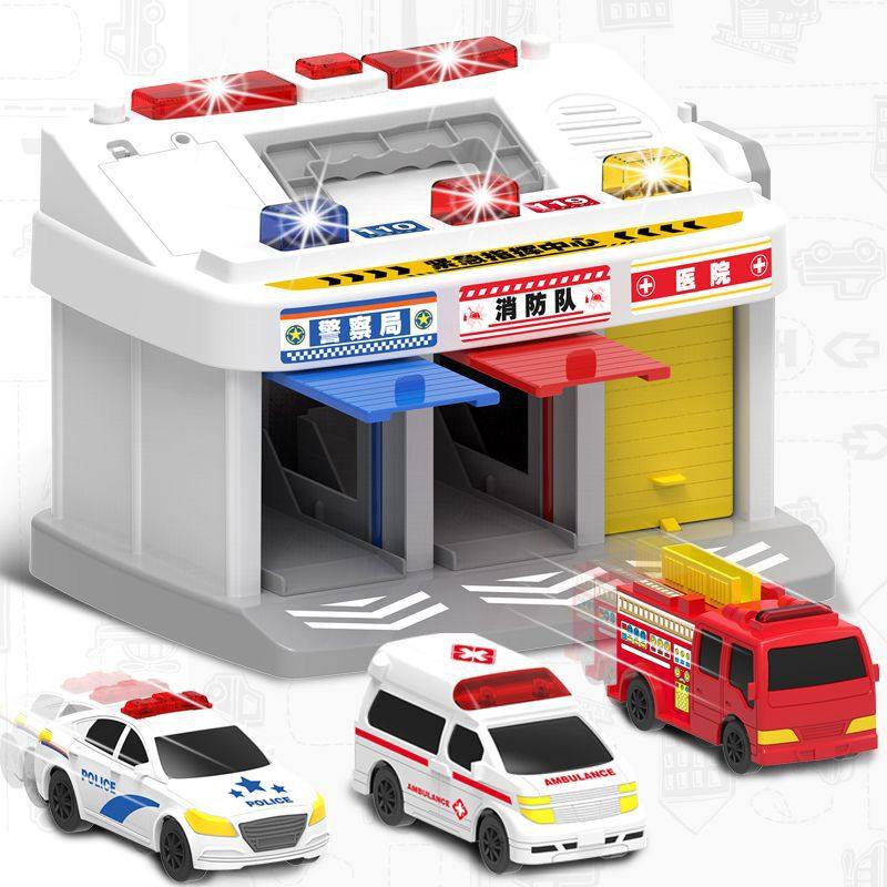 Lefei fire police emergency command center parking lot police car garage call machine storage box toys