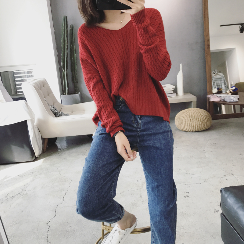Justq mùa thu mới Hàn Quốc dệt mềm dệt cổ chữ V cổ áo len nhỏ xoắn áo len áo len nhiều màu áo kiểu nữ cao cấp