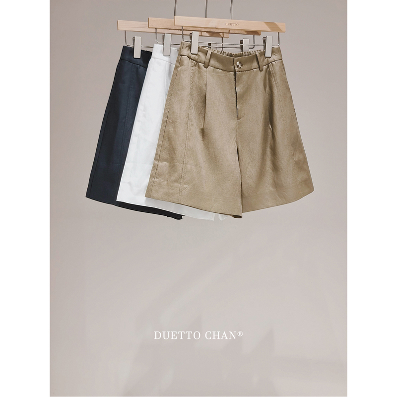 Duetto Old Money Style Linen Lyocell High-Waisted Wide-Leg Bermuda Shorts That Make Legs Look Longer