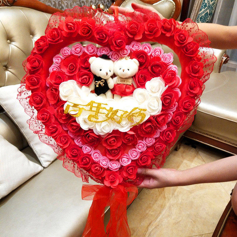 Wedding couple bear Wedding bear rose ring Door decoration Wedding room love decoration hanging decoration bear wreath