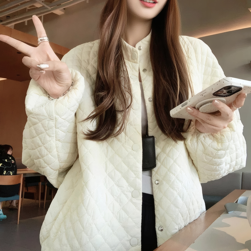 25 Years New Model Small Puff Cotton Jacket, Quilted Diamond Pattern *3M Cotton Filling, Slightly Wrinkled Stand Collar, Loose Cotton Jacket
