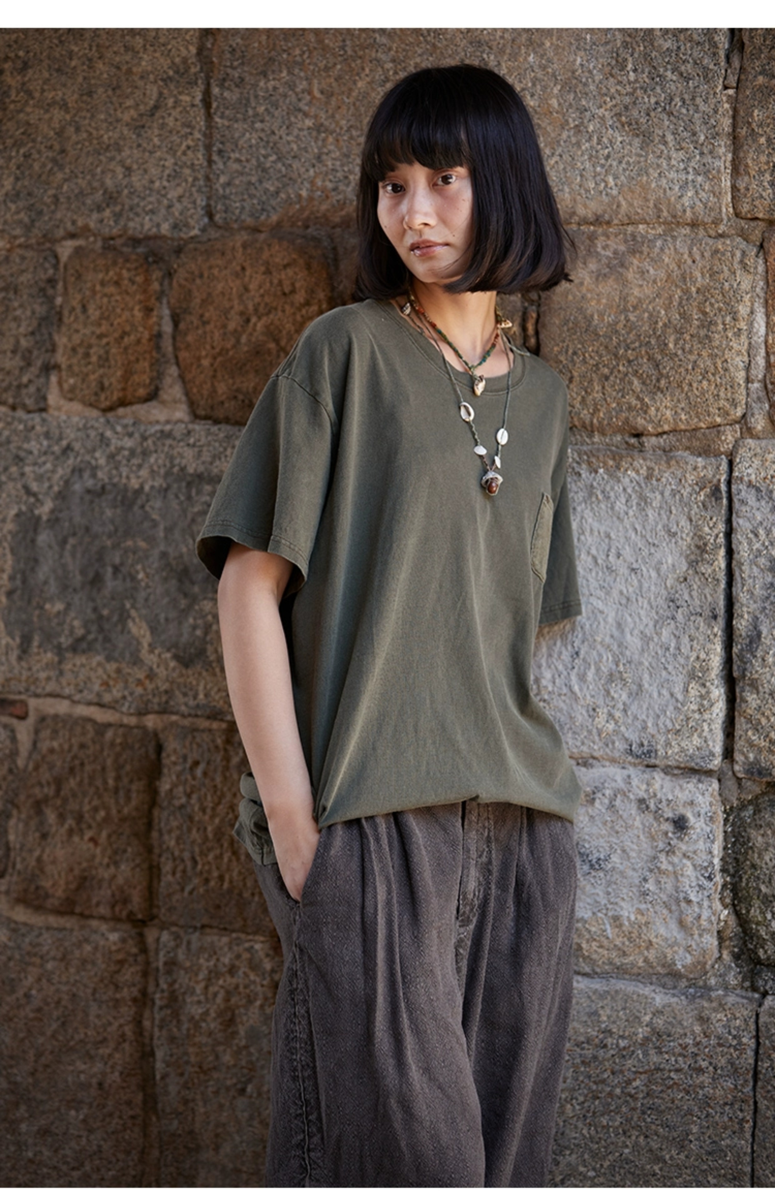 レトロ文学青年純綿ニット半袖Tシャツ - ベスト - その他の素材 多色
