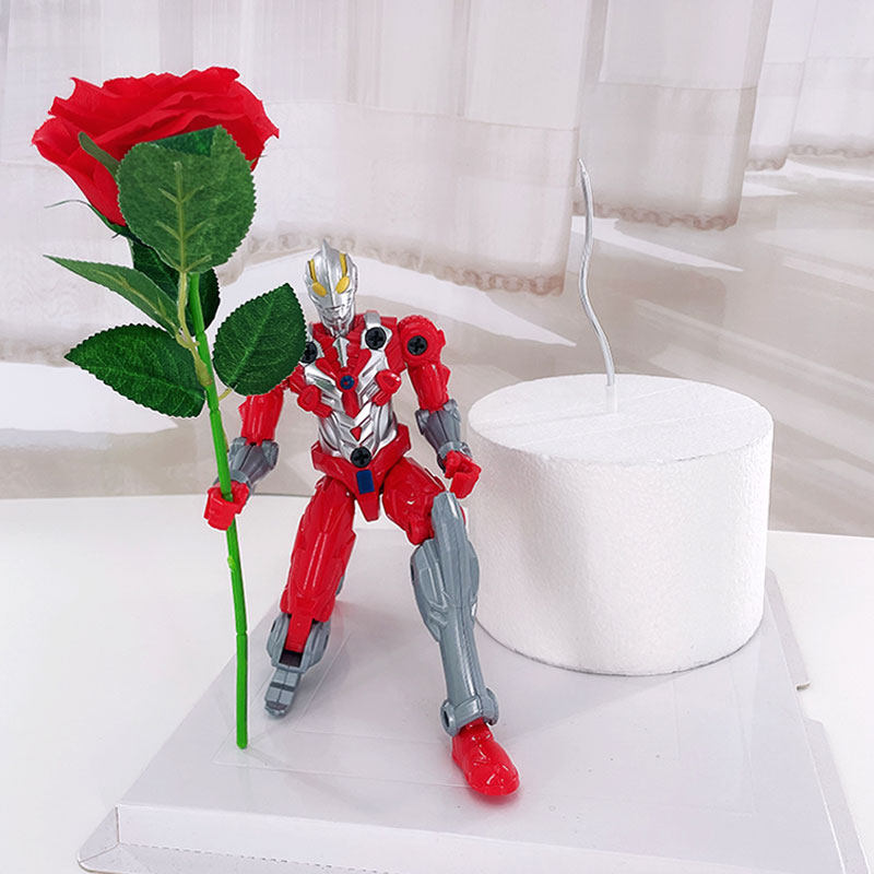 Valentine's Day embraces bear cake decoration for Superman robot with flower plugin rose suit