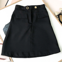 Domestic single L home autumn new womens commuter black metal buckle high waist thin short skirt women