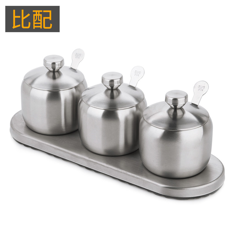 304 stainless steel seasoning case suit kitchen home matching spoon Seasoning Jar Bottle MSG Seasoning Box Salt Jar Three Sets