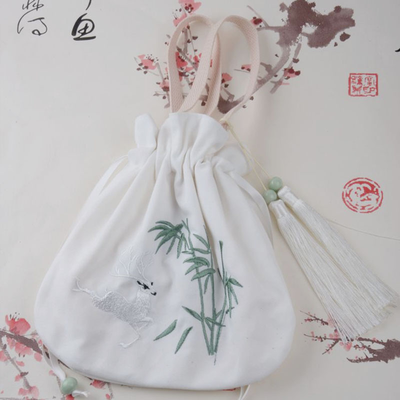 Phong cách cổ xưa thêu Hanfu túi điện thoại di động nữ thêu chéo yếu tố Trung Quốc mùa hè gói tươi in dây rút túi đóng - Túi điện thoại túi cầm tay nữ