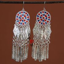 Classic Yunnan ethnic wind long tassel Miao silver earrings ethnic program Miao silver collar accessories earrings new jewelry