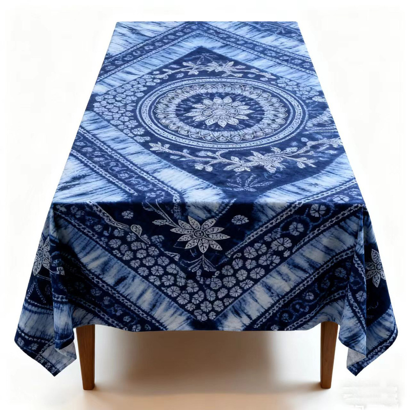 Yunnan Tribe Dali Bai Ethnic Tie-Dye Tablecloth Zhoucheng Ethnic Style Pure Cotton Tie-Dye Fabric Handicraft Decoration Background