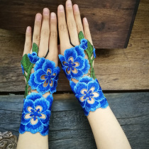 Yang Liping with the same ethnic style wrist protection female embroidery missing finger embroidered wrist cover summer jewelry half finger gloves