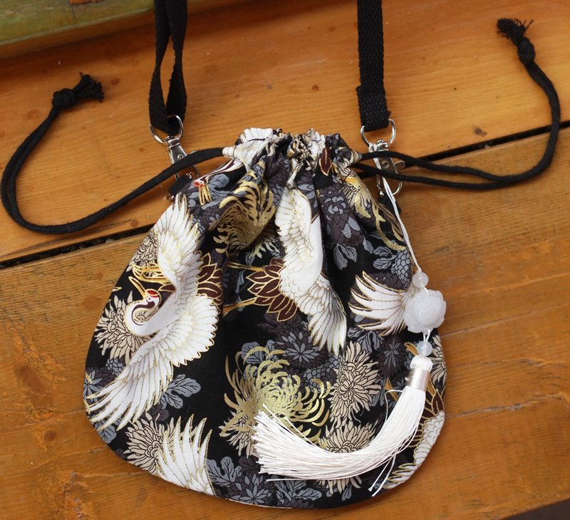 Chinese style black Hanfu bag crane Messenger bag ancient style waist with male and female couple Japanese style mobile phone bag Hanfu