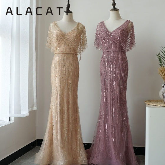 2020新款晚礼服女 高端大气 遮手臂 显瘦气场优雅女王V领重工鱼尾