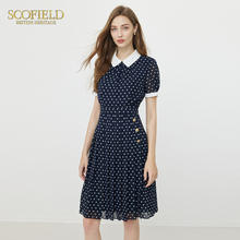 Scofield women's retro polka dot print temperament gentle pleated waist cinching dress 2024 summer new model