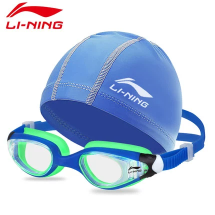 Li Ning, детские водонепроницаемые очки для плавания для мальчиков без запотевания стекол, плавательная шапочка, профессиональный комплект, снаряжение