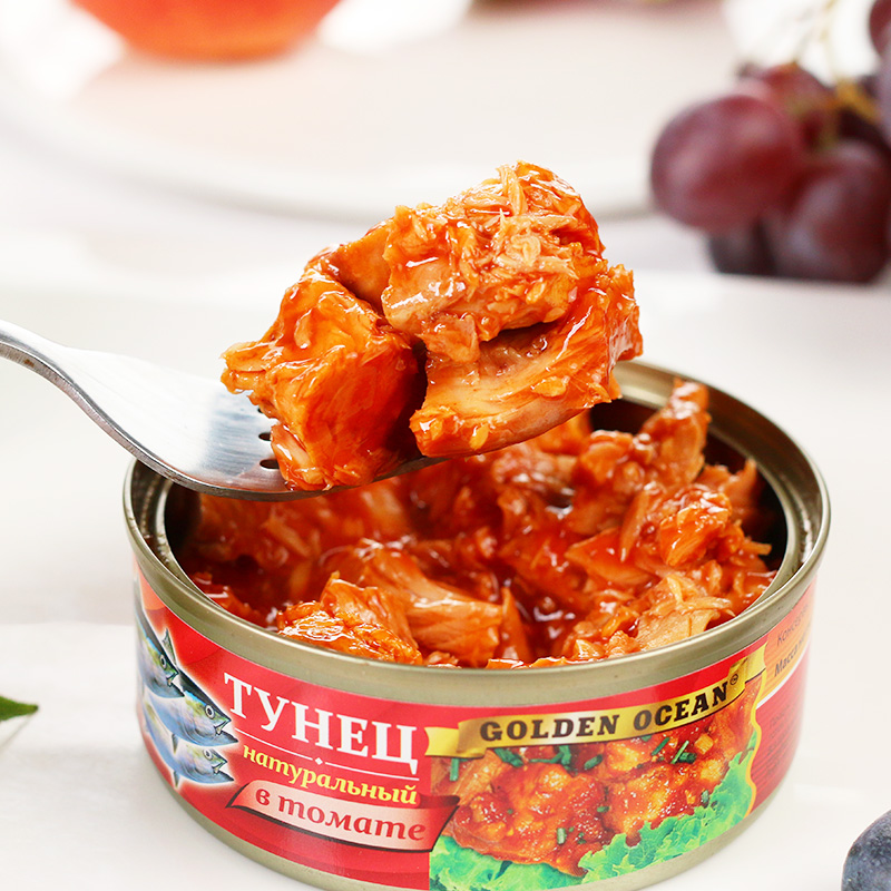 Russia imported canned tuna meat without thorns Ready-to-eat salad Canned fish Sushi Japanese food side meal canned seafood