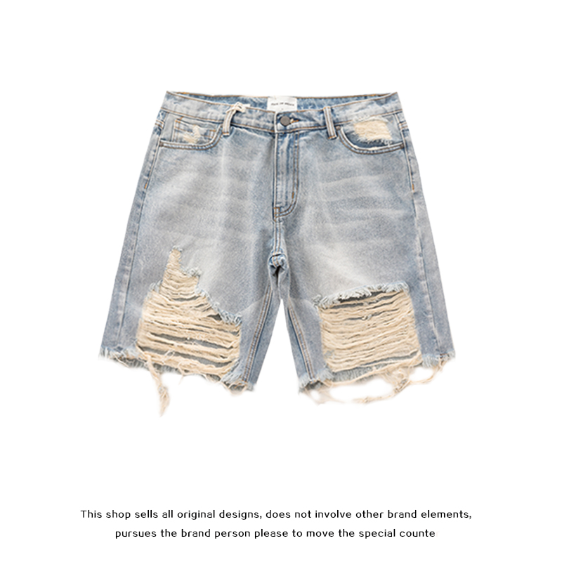 FOG AMIRI High Street Tide Cards Big Crack Holes Denim Shorts European and American Beggars Loose Casual Summer 50% Pants Men
