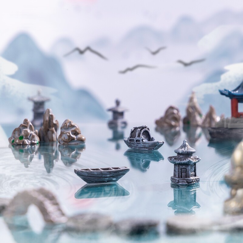 Simulated Micro-Landscape Decoration DIY Accessories Chinese-Style Pavilion Ancient-Style Boat Sand Table Scene Building Materials Simulated Micro-Landscape Decoration DIY Accessories Chinese-Style Pavilion Ancient-Style Boat Sand Table Scene Building Materials