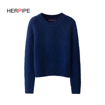 2021 autumn and winter womens new round neck thick pullover solid color short high waist warm cashmere sweater Street