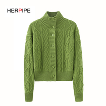 Autumn and winter New retro twist thickened turtleneck cardigan womens wild coat high waist short cashmere sweater women