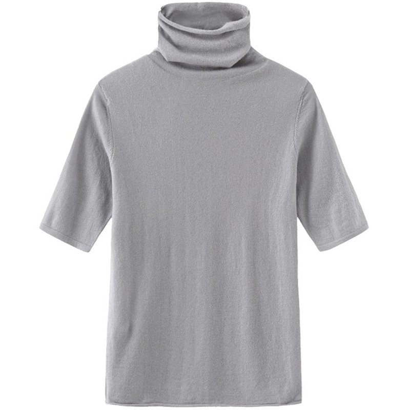 Spring autumn new high collar pure wool knit cardiovert woman ultra-thin short sleeve close-fitting bottom half sleeve female cashmere sweater