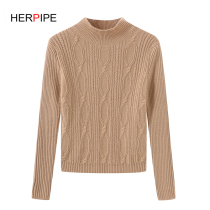 Autumn and winter new semi-turtleneck cashmere sweater womens double-strand thickened short high waist fashion cashmere knitted bottoming sweater