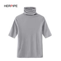 Spring and Autumn New pile collar pure wool sweater women ultra-thin short sleeve bottom half sleeve women cashmere sweater