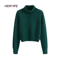 Autumn and winter New High collar thick short Japanese sweet sweater high waist women pullover cashmere sweater loose thin