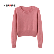 qiu dong kuan cashmere sweater female crew neck pullover sweater thick saddle shoulder sweater self-plain long-sleeve base shirt