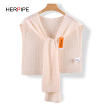 Korean version of the new Joker cashmere shawl wool knitted scarf shoulder neck hollowed out outside cloak thin air-conditioning shirt Women