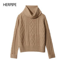 2020 Spring and Autumn New Womens Japanese High Neck Loose Thick Short Knitted Sweater Long Sleeve Joker Solid Color