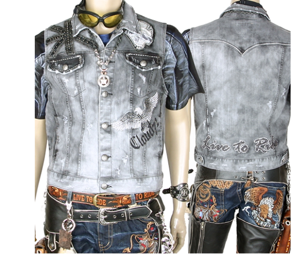 Korean hand-embroidered skull eagle Indian Harley motorcycle rider cowboy vest gray motorcycle vest male