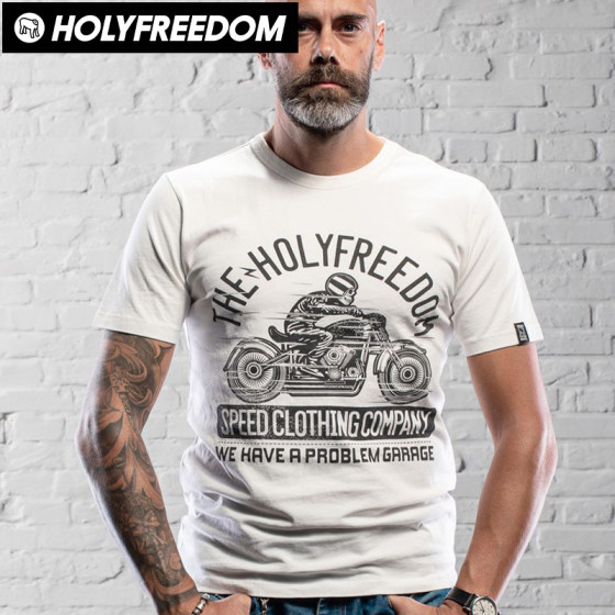 HOLYFREEDOM Harley Triumph 인디언 레트로 오토바이 라이딩 프린트 편안한 코튼 반팔 티셔츠 흑백