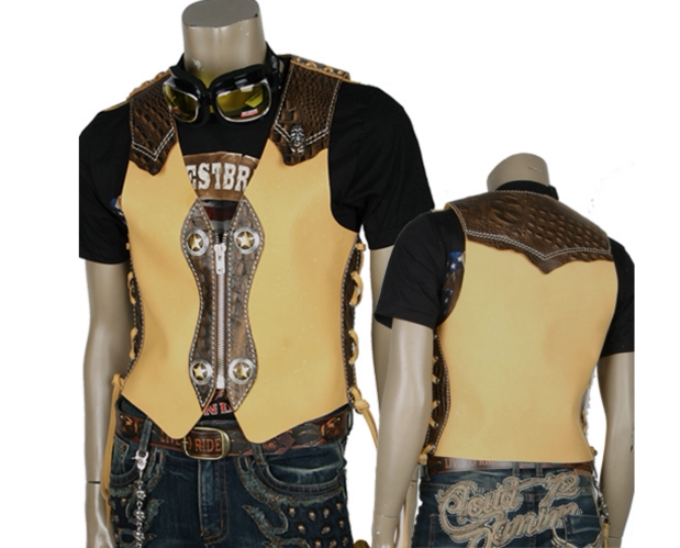 New products Korea handmade cow leather embossed crocodile textured personality Harley locomotive knight retro waistcoat male