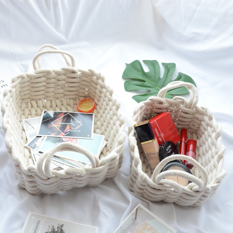 Nordic Desktop Containing Basket Creative Cotton Thread Cloth Art Woven Basket Environmentally Friendly zero food storage hamper Cosmetics Containing baskets