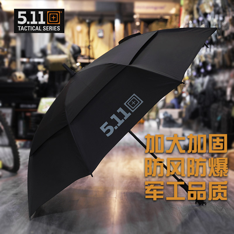 5.11 Long-Handled Storm Umbrella, Double-Layered, Enlarged Straight Handle, Sunshade, Wind-Resistant, 511 Dual-Use for Sun and Rain, Reinforced Extra-Large Windproof Umbrella
