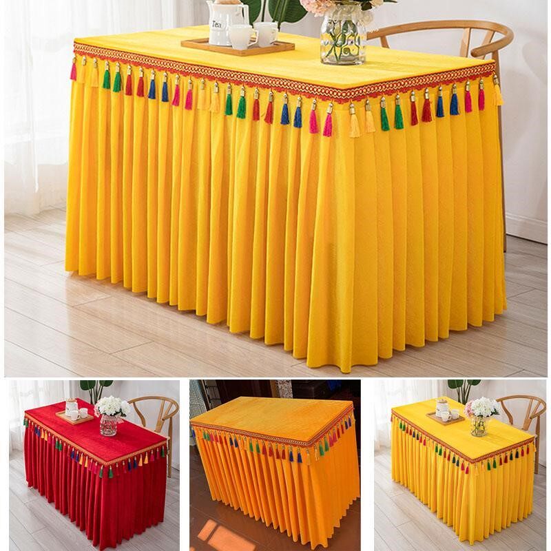 For table incense case tablecloth cover cloth yellow gold velvet color hanging ear tassel temple table skirt table around Buddha table home