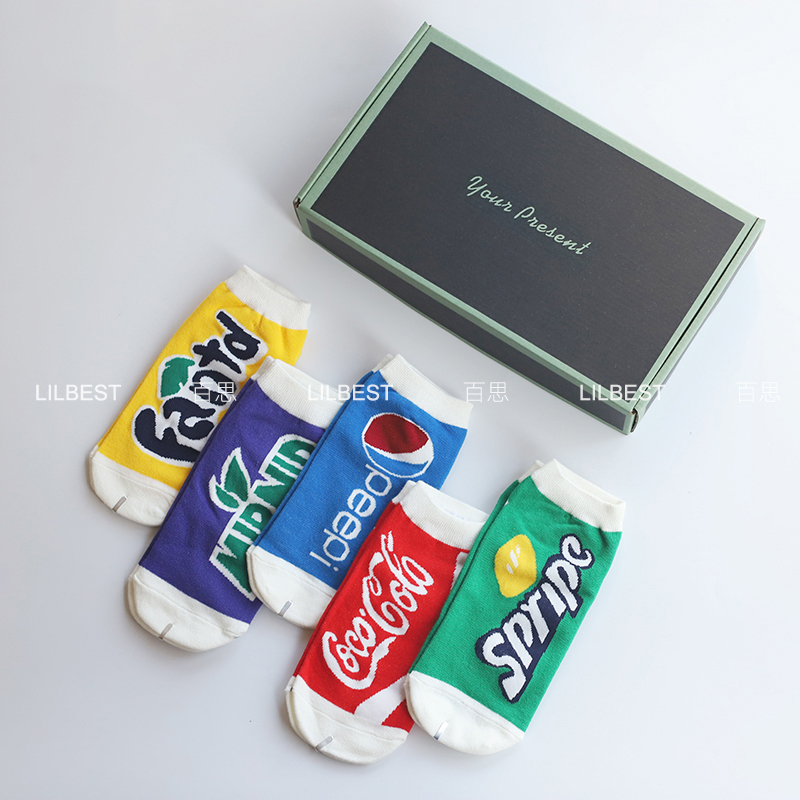 Gift Box Socks for Women, Summer Pure Cotton No-Show Socks, Cola, Burger, Avocado, Unique, Cute, Creative, Cartoon, Low-Cut Short Socks, Trendy