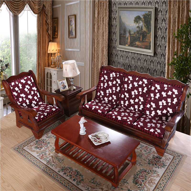 Mùa thu và mùa đông dày xốp sofa đệm màu đỏ rắn gỗ kết hợp ghế đơn sang trọng nhung nhung sofa đệm băng ghế dự bị đặc biệt các mẫu đệm ghế gỗ