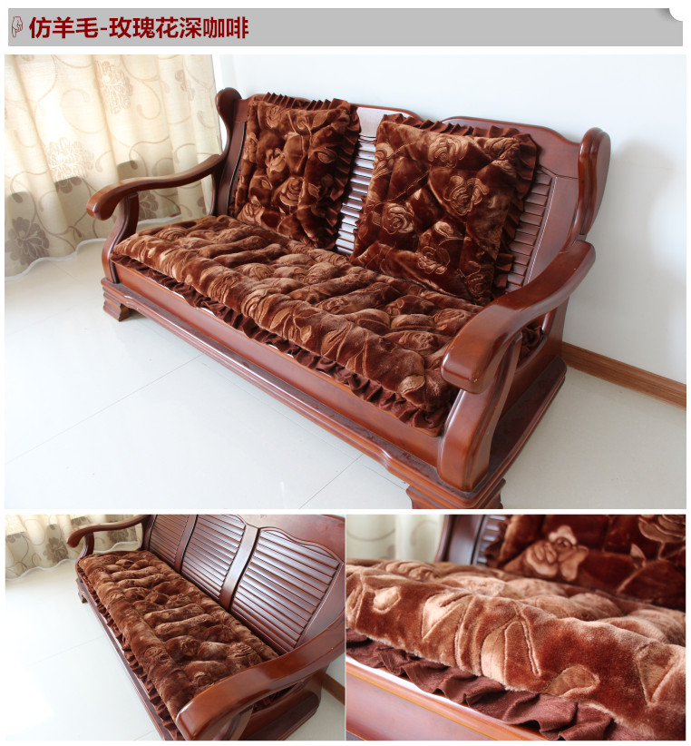 Dày sang trọng duy nhất sofa đệm ba gỗ rắn sofa đệm gỗ gụ băng ghế dự bị đệm đệm có thể tháo rời và có thể giặt đặc biệt cung cấp