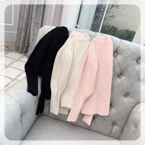 The girl base shirt winter 2021 new bubble sleeve black sweater thick winter childrens sweater