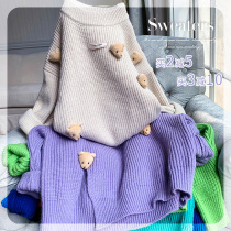 Ran Rans girl sweater bottoming winter 2021 new foreign style bear thickening medium long childrens knitwear winter