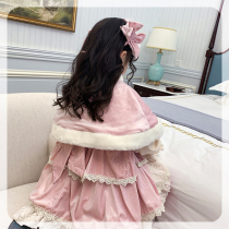 Lolita princess dress girl Autumn Winter plus velvet padded 2021 New style pink childrens dress