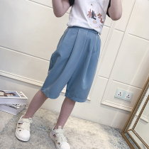 Girls pants summer 2021 New Korean loose blue little girl pants children Capri pants anti mosquito summer